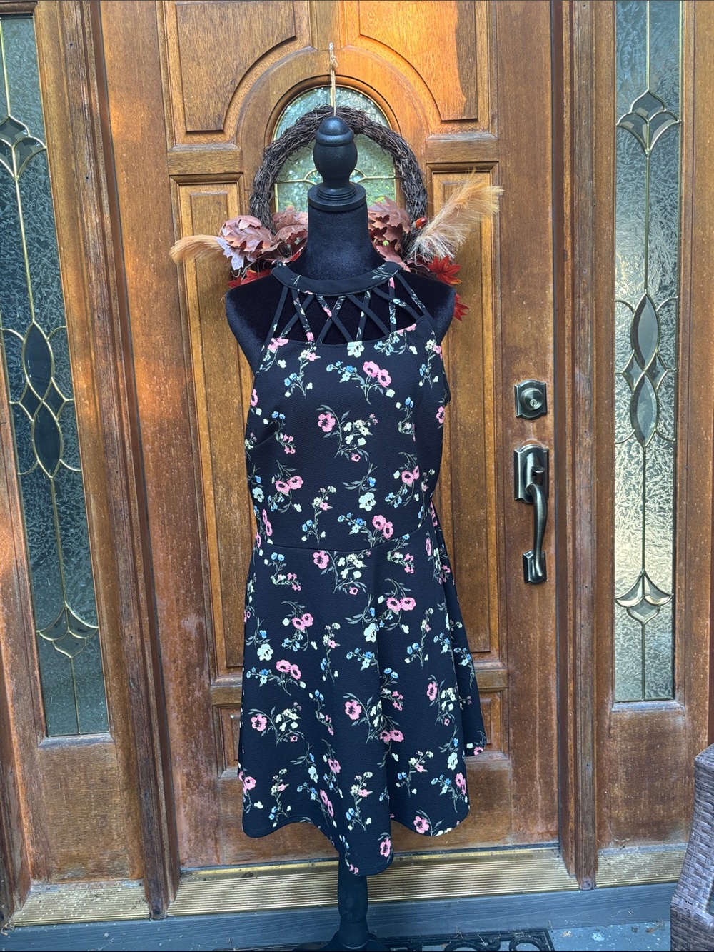 No Boundaries Black Floral Halter Dress with Pink & Cream Accents